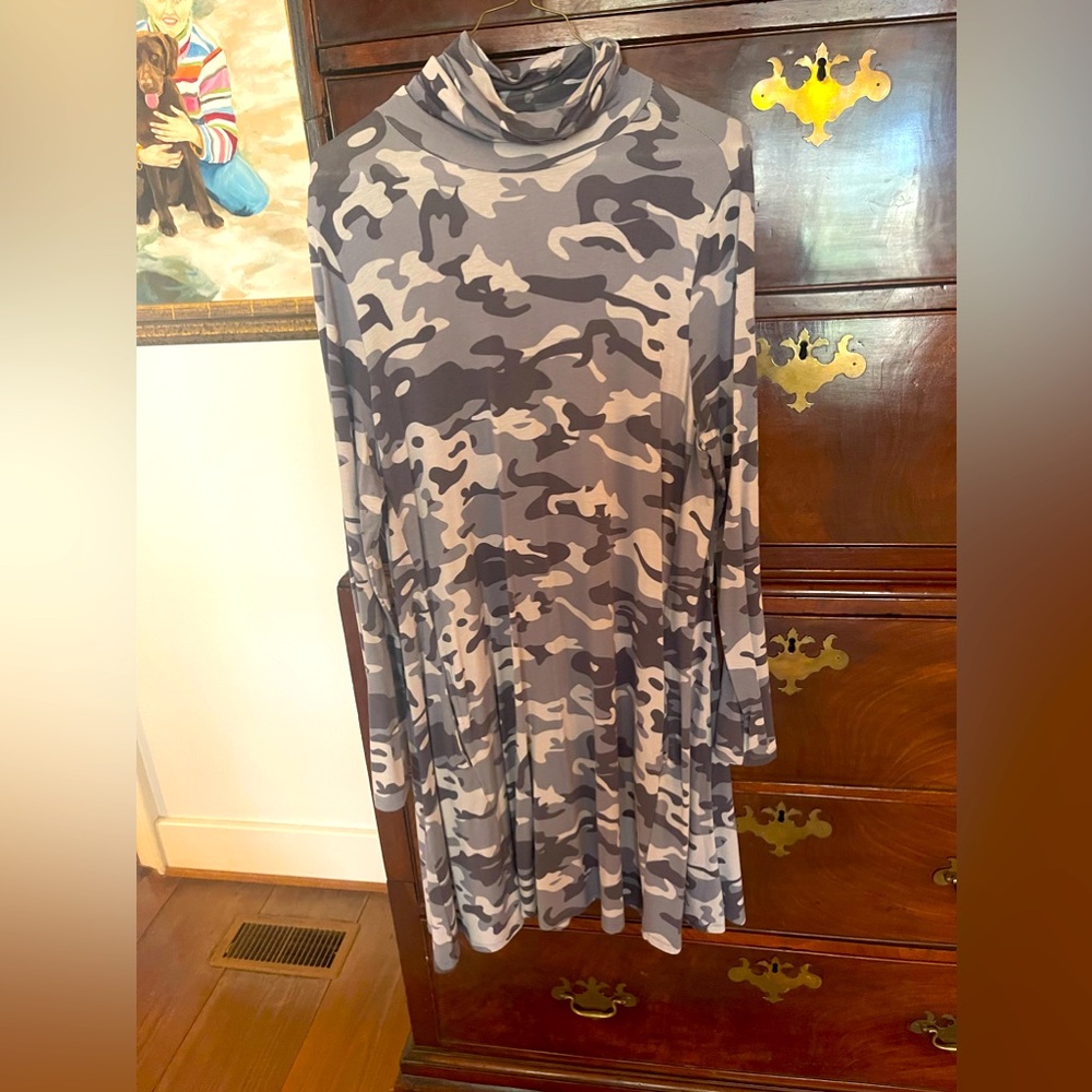 Mudpie tshirt/turtleneck  Camo swing dress with pockets